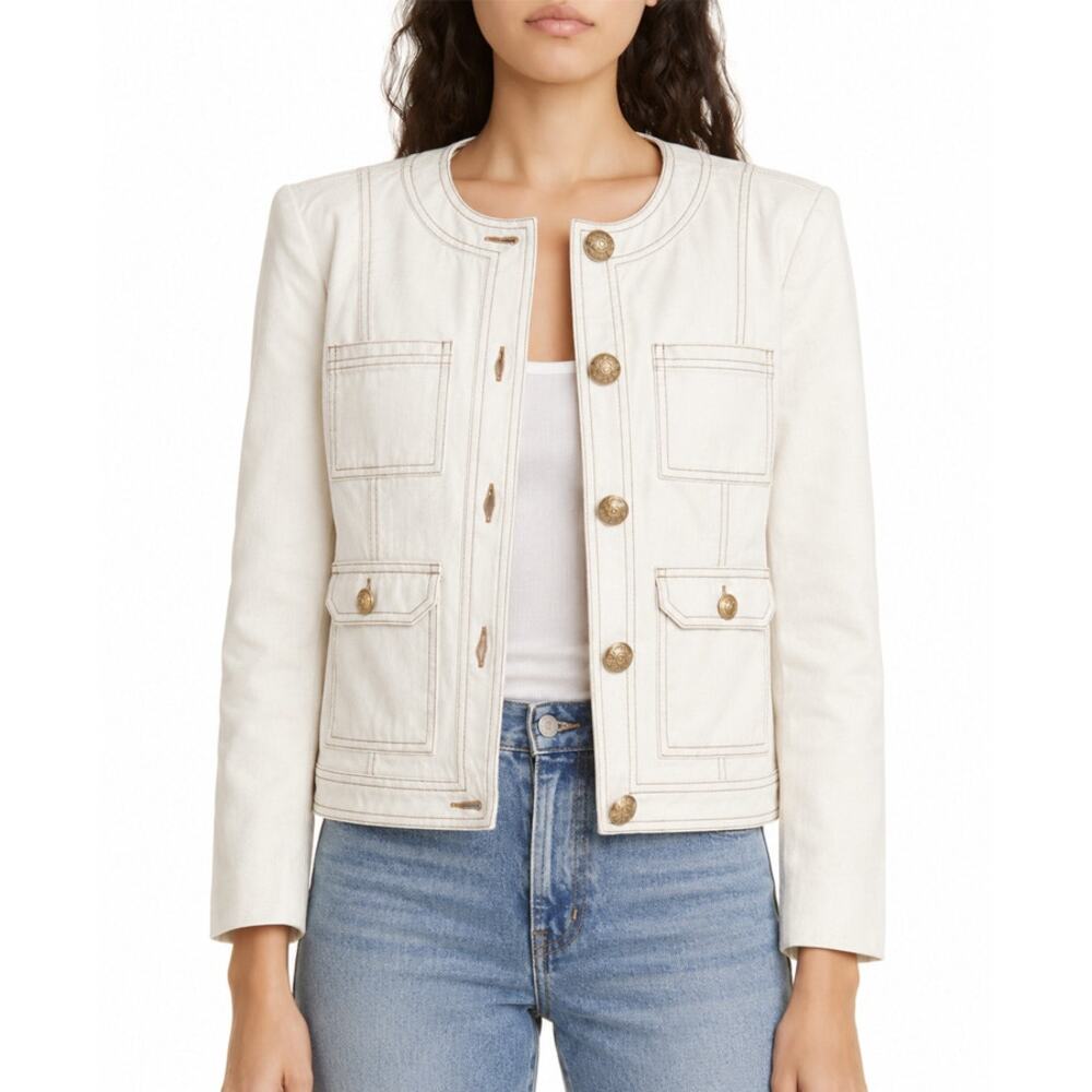 Avara Cream Denim Gold Button Utility Jacket Size M